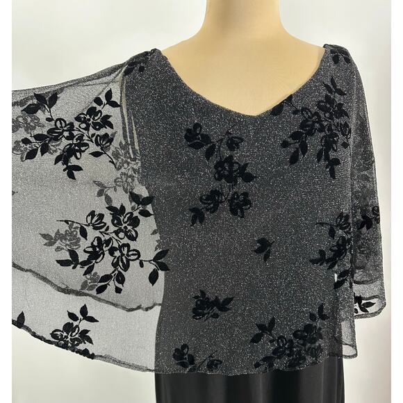 JM Studio Size 12 Black Dress Drape Shimmer Glitter Velvet Floral Cocktail XMAS - Picture 3 of 12